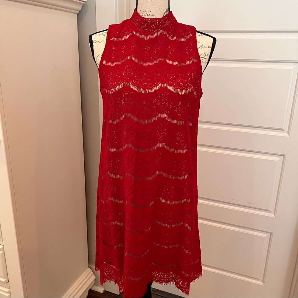 Beautiful red lace with tan underlay swing dress